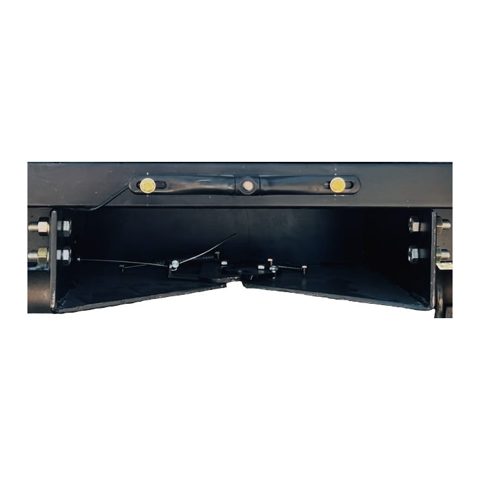 Underside view of the Enabler's rear catch bracket, showing the spring-loaded hook mechanism between the mounting bolts